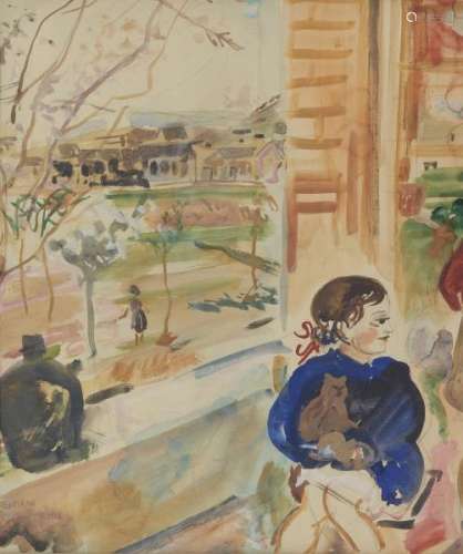 Oskar Spielmann (1901-1975)  - Jeune femme à la fenêtre, gouache sur papier, 43x36 [...]