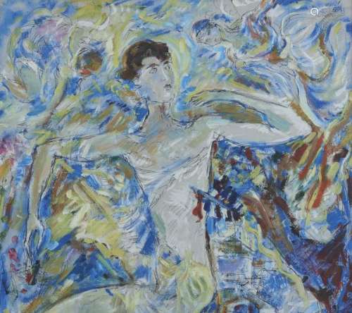Oskar Spielmann (1901-1975)  - Jeune homme et anges, gouache sur papier, 42x47 cm -