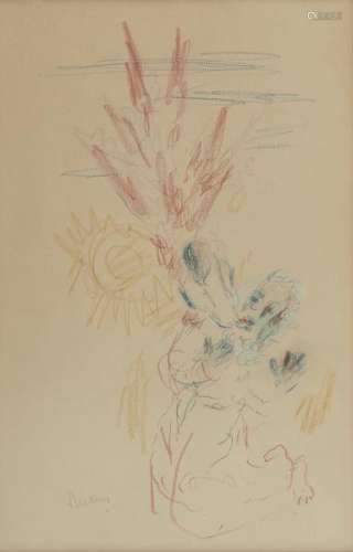 Reuven Rubin (1893-1974) - Jacob et l'Ange, crayon de couleur sur papier, 48x30 cm -