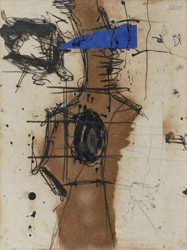Igael Tumarkin (1933) - Composition abstraite, œuvre sur papier signée, 44x32 cm -
