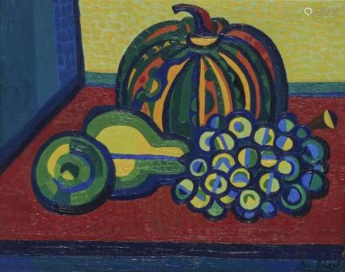 Josef Scharl (1896-1954) - Nature morte au melon, huile sur toile, signée, 32x40 cm -