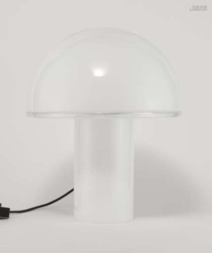 Lampe champignon d'après une création de Luciano Vistosi  - Verre blanc, H 43 cm -