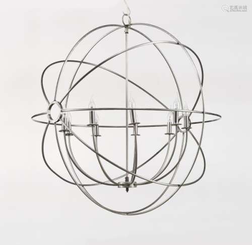 Paire de suspensions sphère industrielles, Timothy Oulton - 9 lumières, acier, D [...]