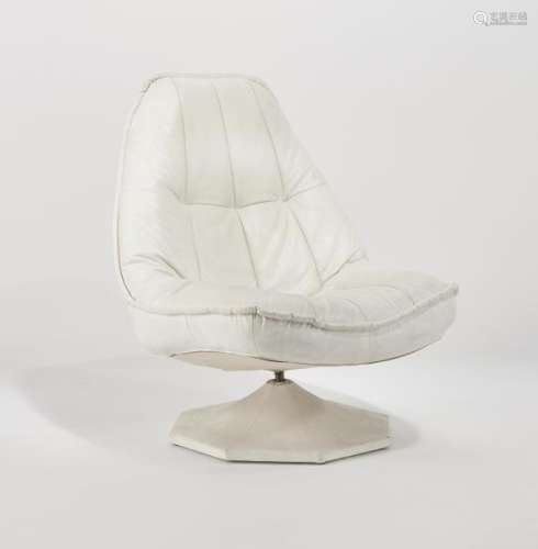 Fauteuil moderniste dans le style de Joe Colombo - Assise basse, cuir blanc -