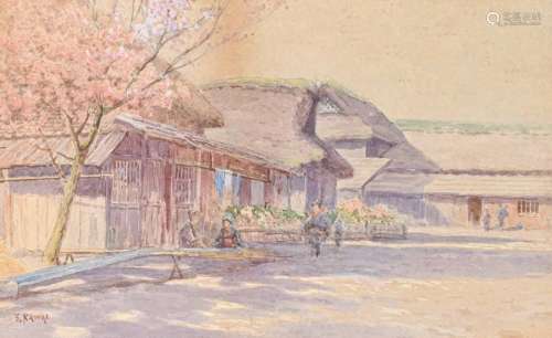 Shinzo KAWAI (1867 1936) \nDans le village. \nAquare…
