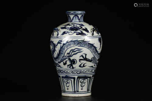 A Blue and White Dragon Meiping Vase Qing dynasty