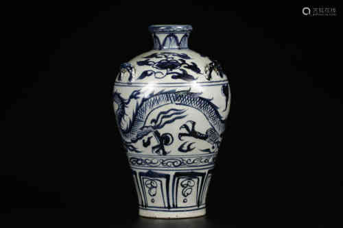 A Blue and White Dragon Meiping Vase Qing dynasty