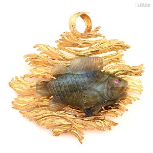 Buccellati Labradorite, 18k Yellow Gold Fish Pendant
