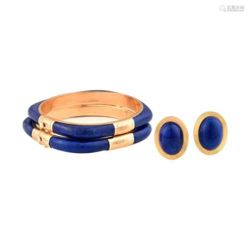 Lapis Lazuli, 14k Yellow Gold Jewelry Suite.