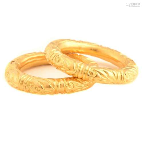 Pair of Matching 24k Yellow Gold Bracelets.