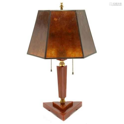 Art Deco Period Bakelite Stepped Triangular Table Lamp.