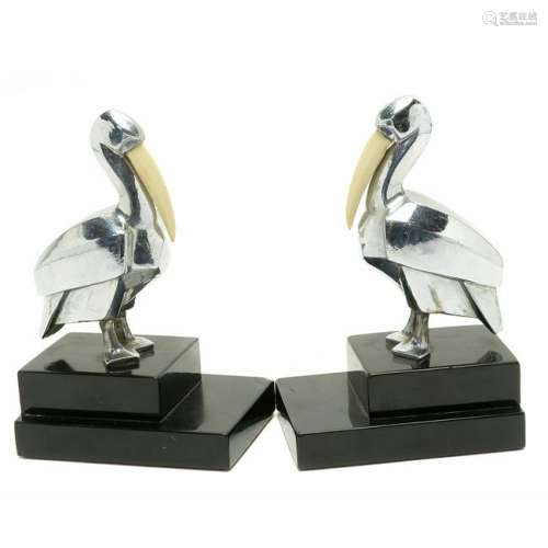 American Art Deco Pair of Ronson Chromed Metal Pelican