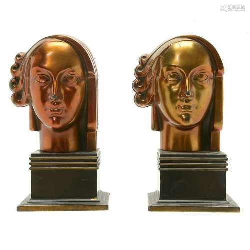 American Art Deco Ronson Brass Bookends Formed as