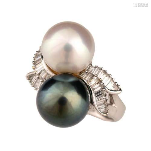 South Sea Cultured Pearl, Diamond, 18k White Gold Ring.