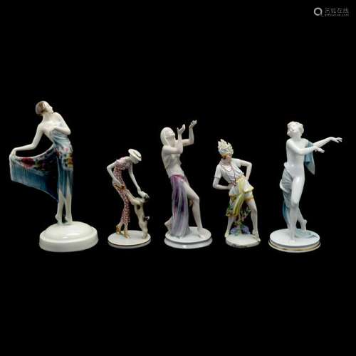 Collection of Five Art Deco Porcelain and Faience