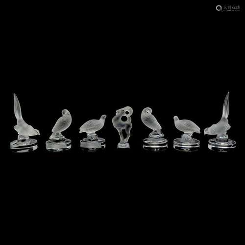 Lalique Set of Six Crystal Bird Form Card Holders and a