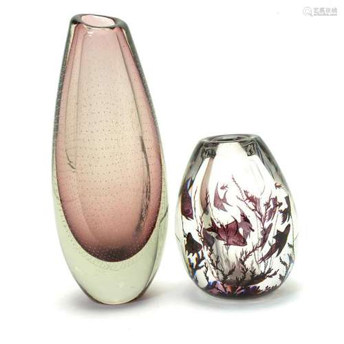 Two Purple Glass Vases Including Edward Hald for