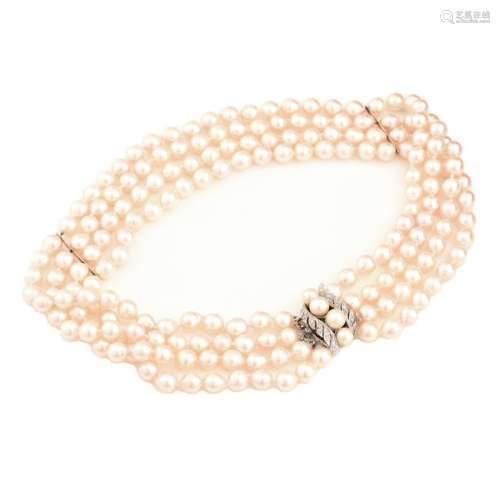 Mikimoto Cultured Pearl, Diamond, 14k White Gold