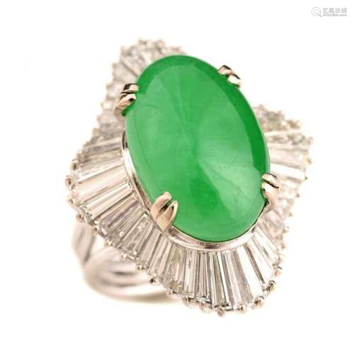 Jadeite Jade, Diamond, 18k White Gold Ring.