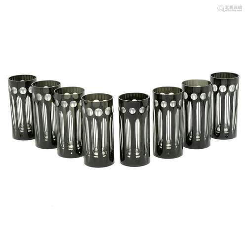 Hungarian Ajka Bohemian Crystal Black Cut to Clear Set