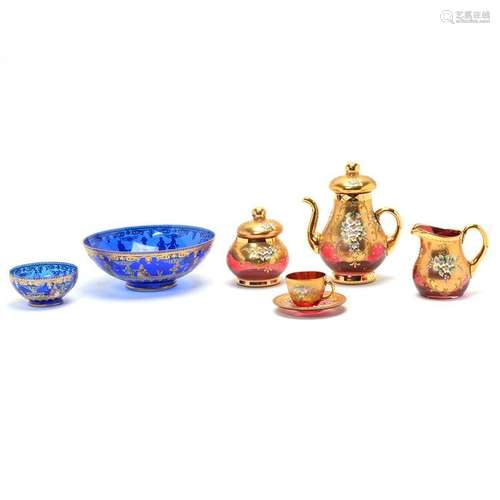 Italian Enameled and Gilt Glass Demitasse Set with