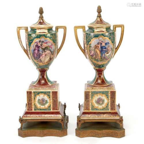 Royal Vienna Style Porcelain Urn Pair.