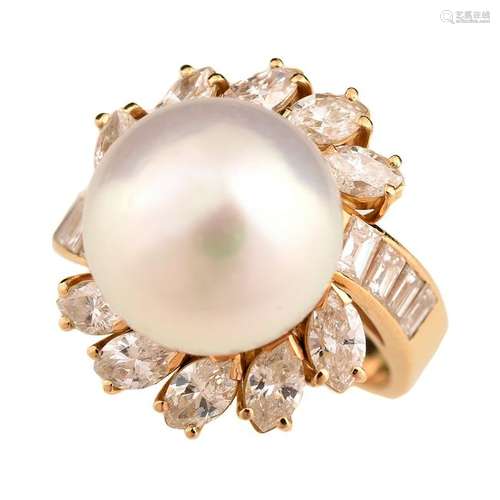 South Sea Cultured Pearl, Diamond, 18k Yellow Gold