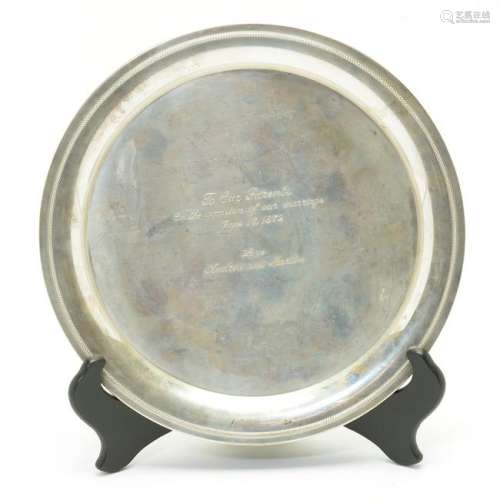 Tiffany & Co. Engraved Circular Sterling Silver Tray.