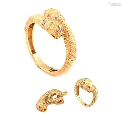 Lalaounis Diamond, Ruby, 18k Yellow Gold Chimera