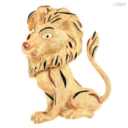 Enamel, 18k Yellow Gold Seated Lion Brooch.