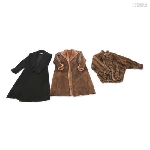 Three Long Fur or Wool Coats Including Dale Dressen and