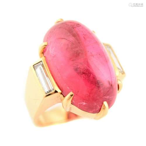 Gump's Pink Tourmaline, Diamond, 18k Yellow Gold Ring.