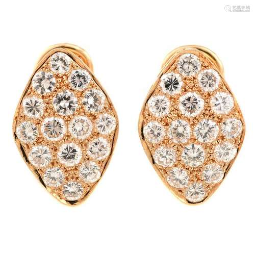 Pair of Diamond, 18k Yellow Gold Ear Clips.