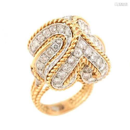 Diamond, Platinum, 18k Yellow Gold Ring.