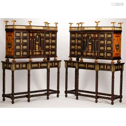 Pair Spanish Renaissance Style Varguenos on Stands.