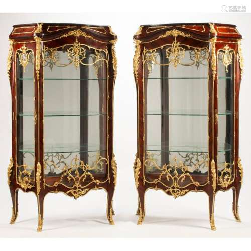 French Louis XV Style Vitrine Cabinet Pair