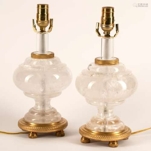 Louis XVI Style Rock Crystal Lamp Pair.