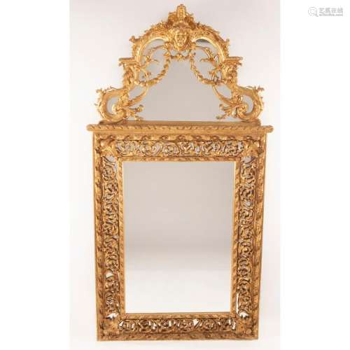 French Monumental Regence Style Gilt Mirror Pair.