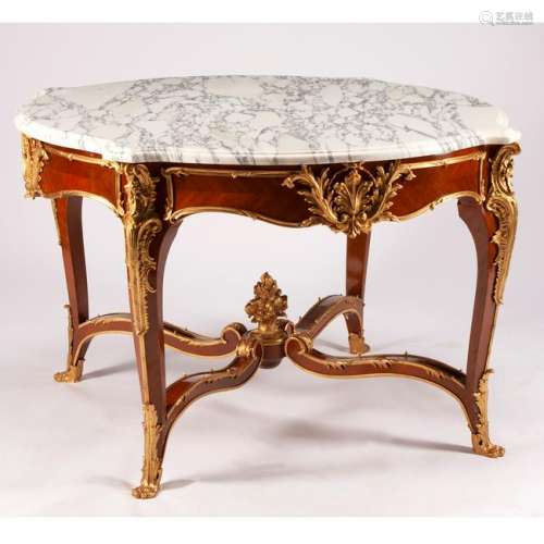 French Louis XV Style Dore Bronze Mounted Marble Top