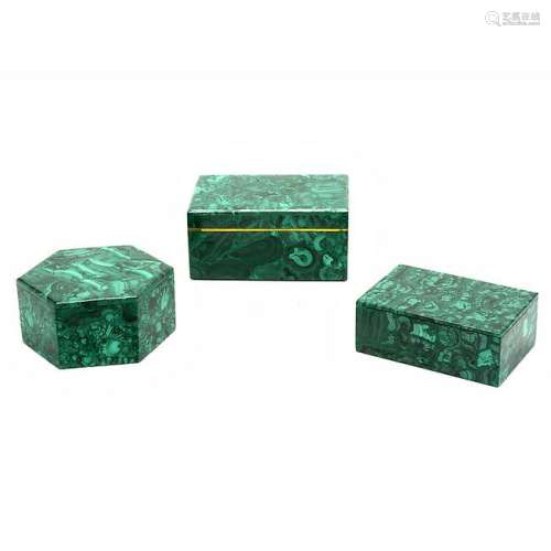 Three Russian Style Malachite Boxes.