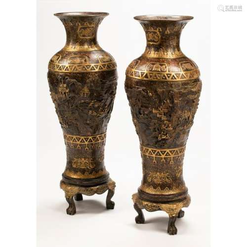 Pair of Monumental Chinese Bronze and Mixed Metal