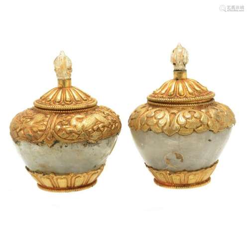 Rock Crystal Covered Bowls with Dore Bronze Mount,