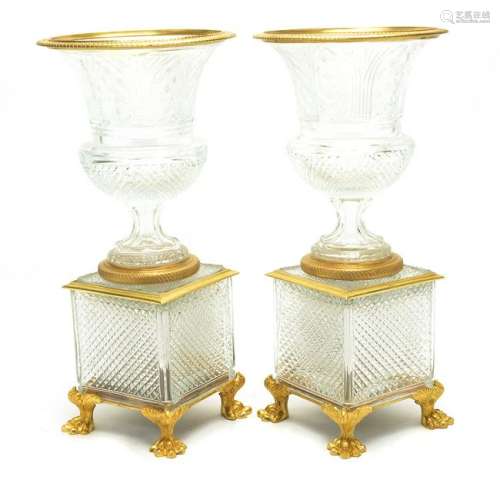 Baccarat Style Cut Glass Urn with Dore Bronze Mount