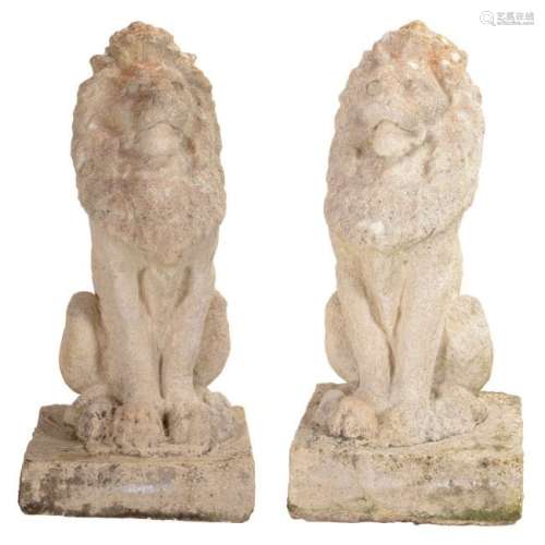 Pair of English Baroque Style Seated Lions.