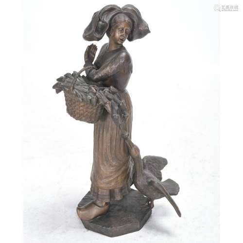 Italian Bronze Sculpture of a Goose Harassing a Farmer.