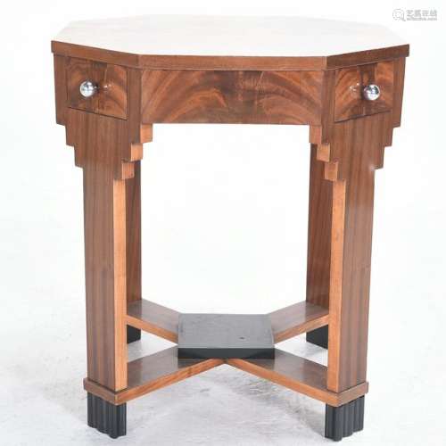 French Art Deco Style Mahogany Octagonal Occasional