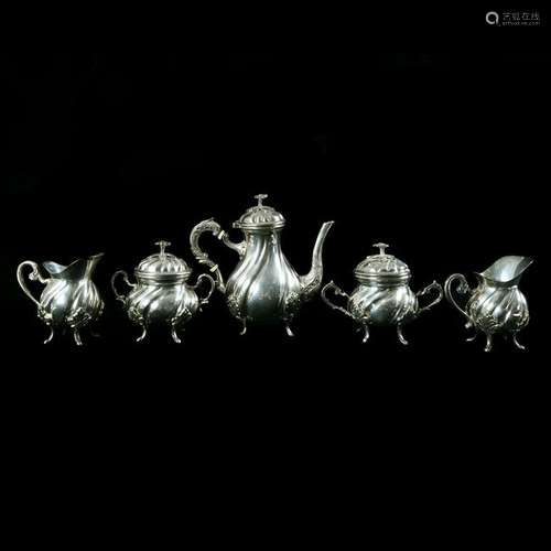 Italian 800 Standard Silver Rococo Style Five Piece