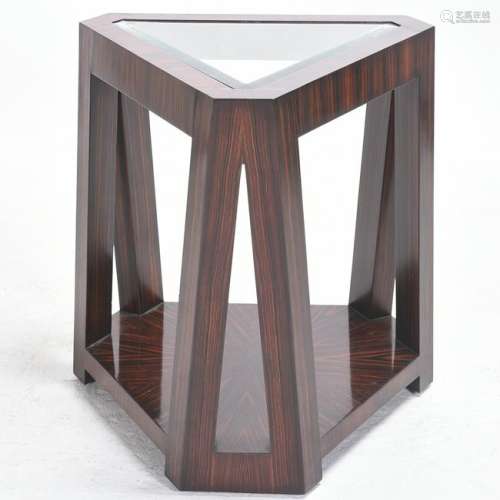 Art Deco Style Exotic Wood Triangular Occasional Table