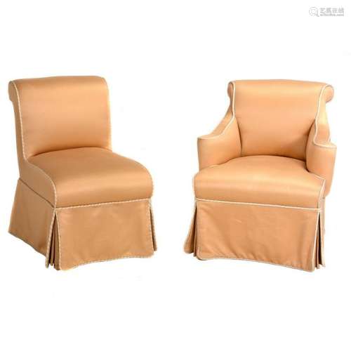 Set of Eight Contemporary Peach Upholstered Side