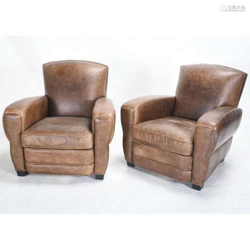 Pair of Art Deco Style Leather Club Chairs.
